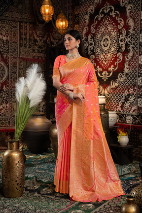 Peach Banarasi Silk Zari Woven Elegance Saree