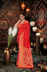 Red Banarasi Silk Saree - Woven in Varanasi