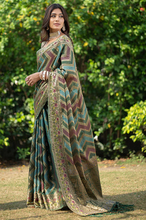 Green Banarasi Organza Saree with Leheriya Design