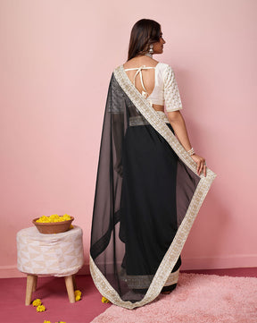 Black Soft Organza Embroidery Work Saree