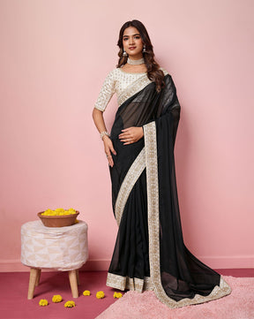 Black Soft Organza Embroidery Work Saree