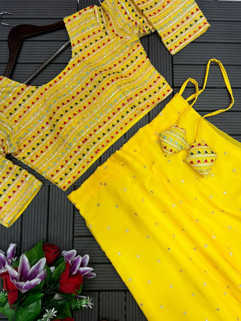 Yellow Embroidery Work Ready To Wear Lehenga