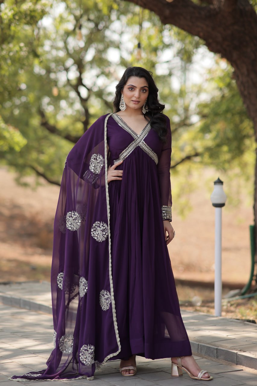 Party wear Violet Color designer Gown