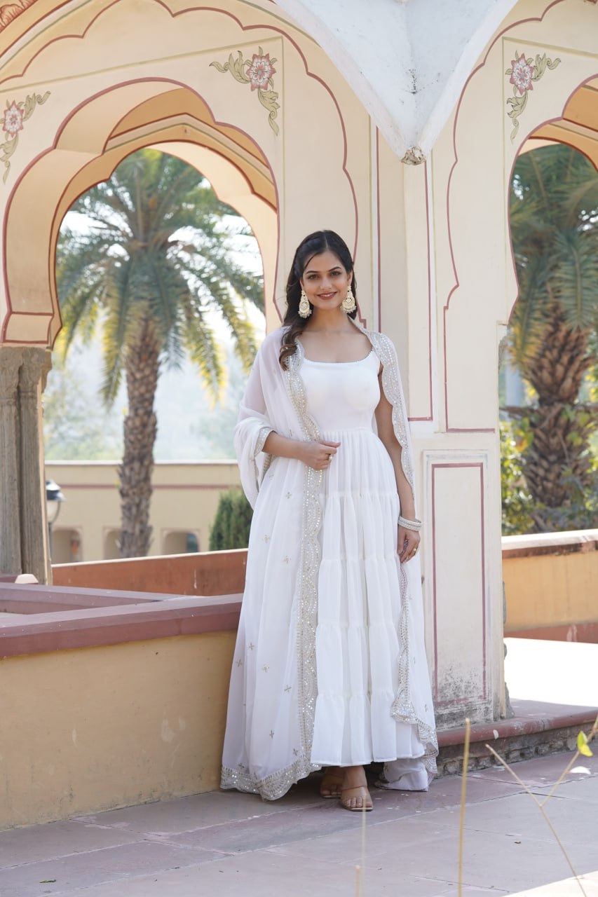 White Color Fox Georgette Party Wear Gown
