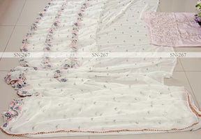 Amazing Designer White Georgette Ruffle Border Party Wear Saree