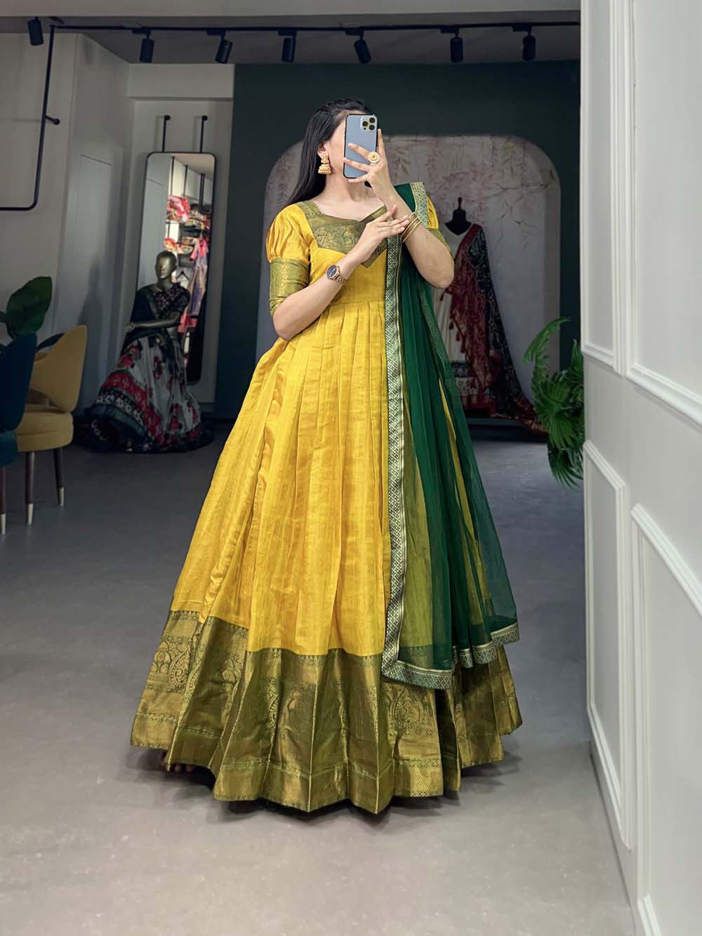Kanjivaram Silk Gown (Yellow)