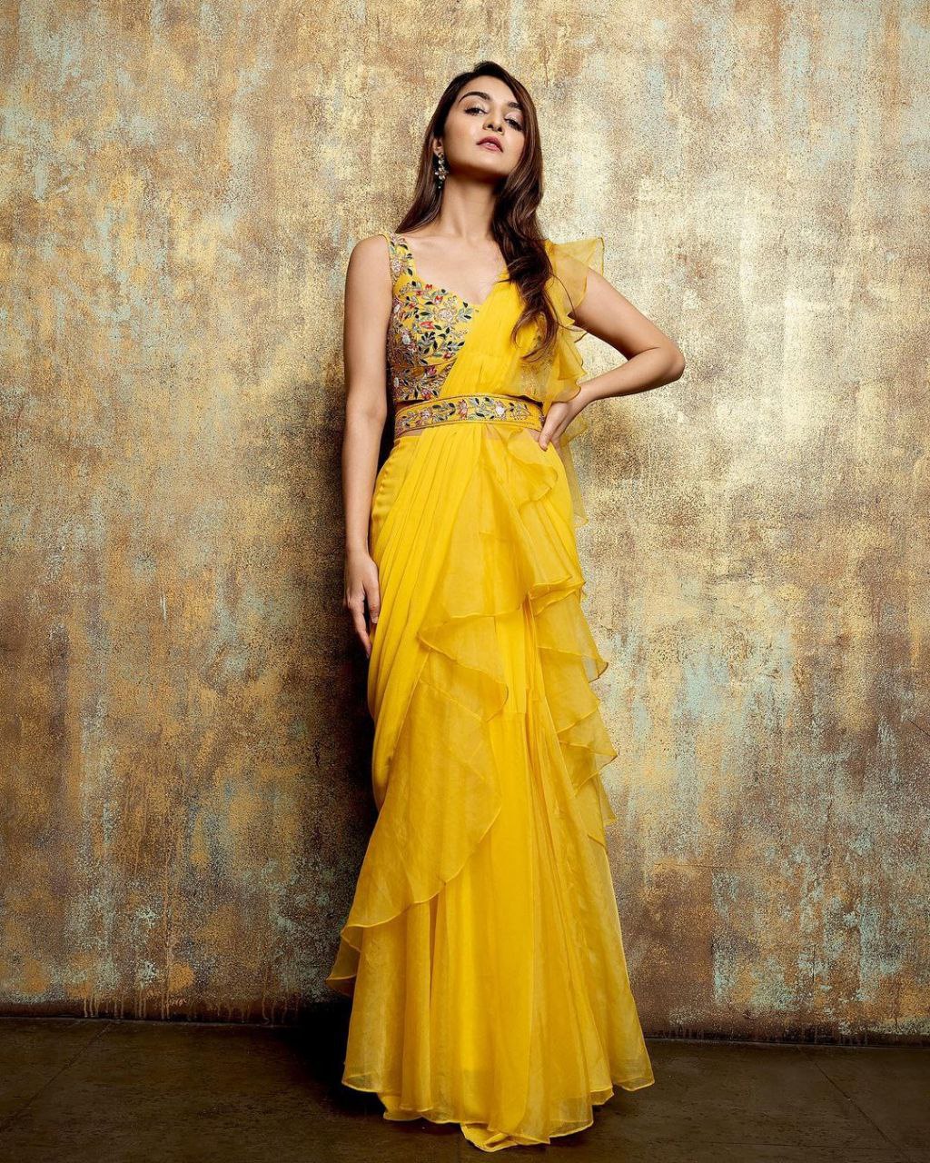 Beautiful Organza Silk Ready to wear saree (Yellow)