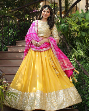 Elegant Yellow Embroidered Lehenga Set with Dupatta