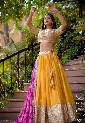 Elegant Yellow Embroidered Lehenga Set with Dupatta