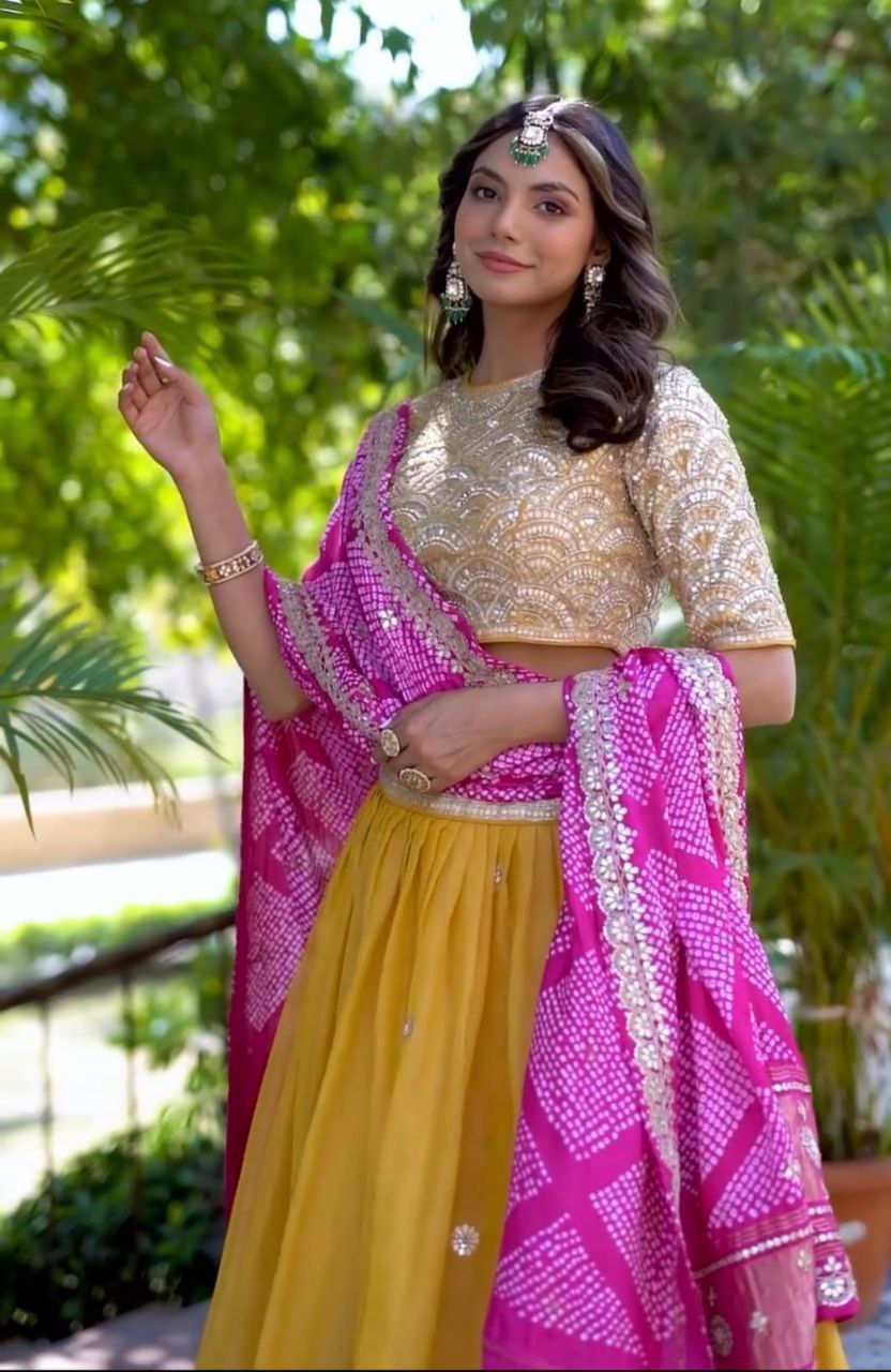 Elegant Yellow Embroidered Lehenga Set with Dupatta