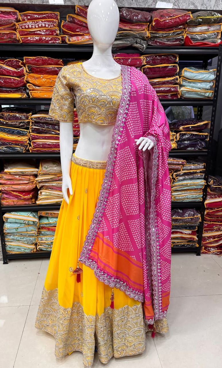 Elegant Yellow Embroidered Lehenga Set with Dupatta