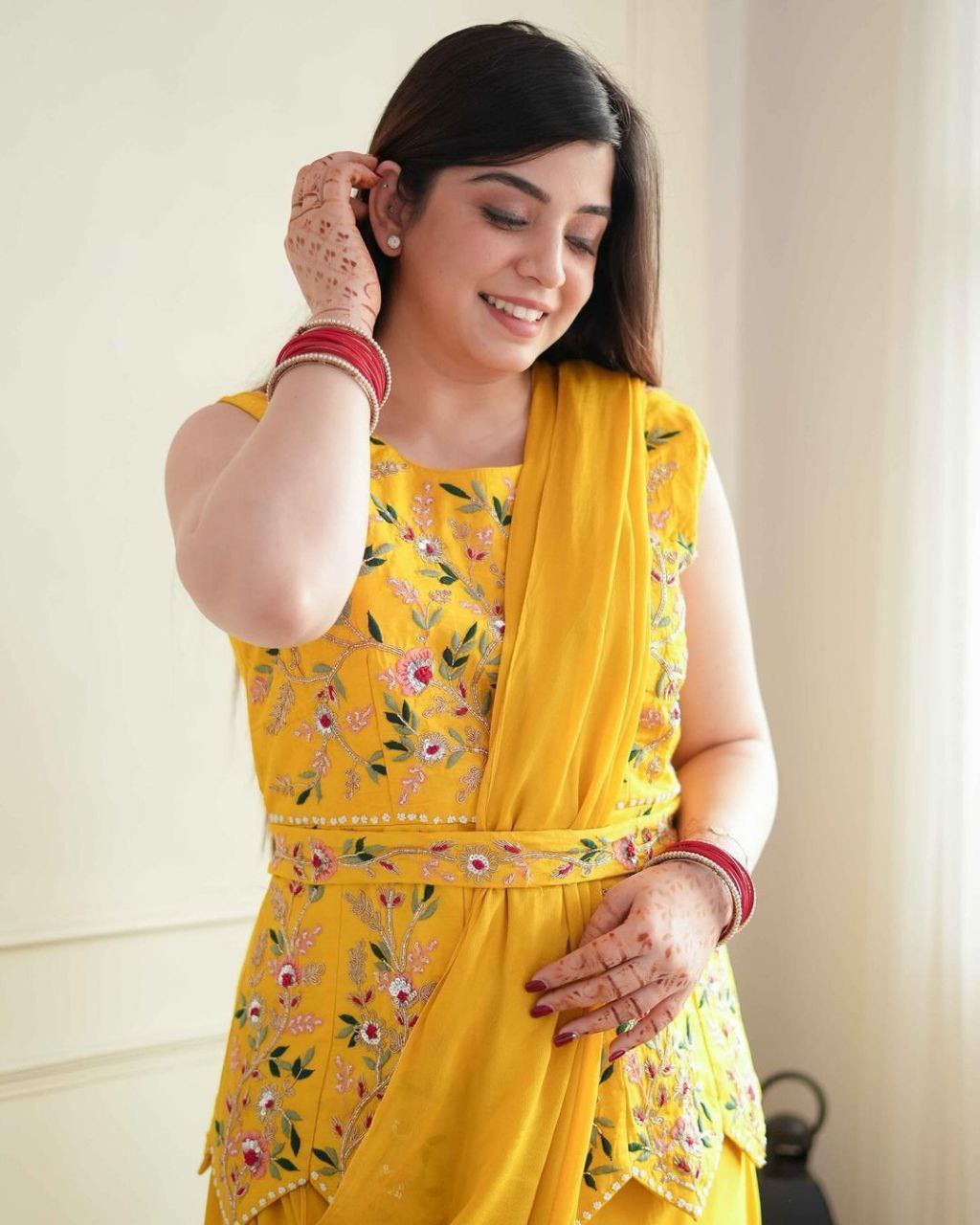 Yellow Rready To Wear Saree With Full Koti