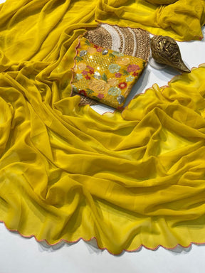 Amazing Georgette Aari cut work Border Saree Embroidery Blouse